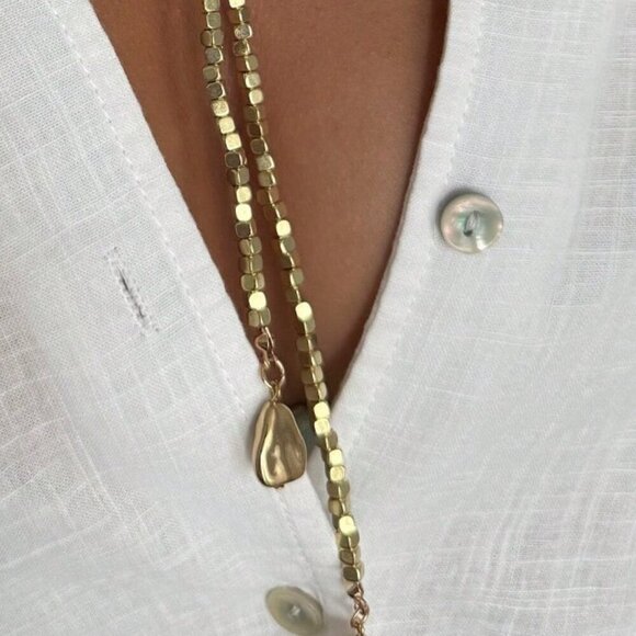 Gold Casual Women's Sparkling Faux Pearl Beaded Long Necklace - Picture 2 of 8